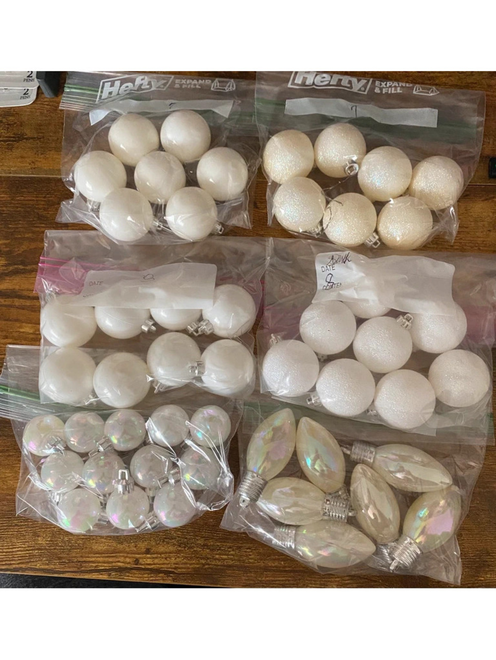 Assorted white and Iridescent Christmas Ornaments